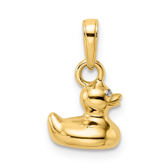 14k Yellow Gold Mini Animal Bird & White Rhodium 3D Duck Pendant - Picture 3 of 5